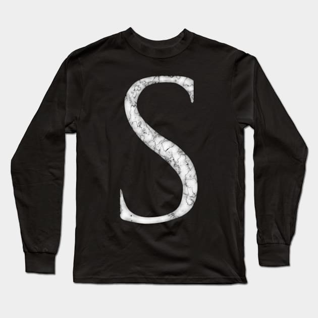 S in Roman White Marble Latin Alphabet Letter Sticker Long Sleeve T-Shirt by SolarCross